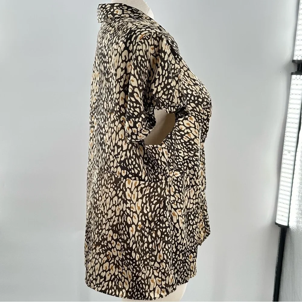 Lane Bryant womens top size 22-24 brown leopard print knotted neck career